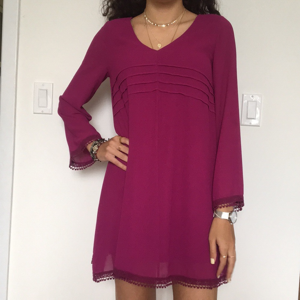 Dee Elle | Magenta Pom-Pom Detail Mini Dress